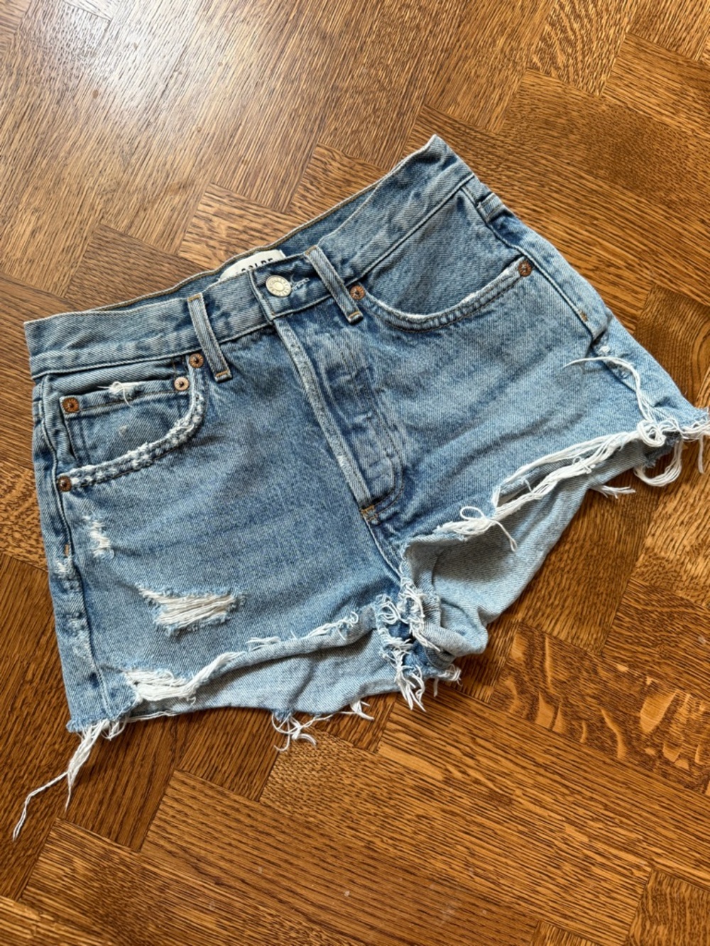 AGOLDE Parker Cut Off Shorts Blue Denim Jean High Rise Organic Cotton Retro 22